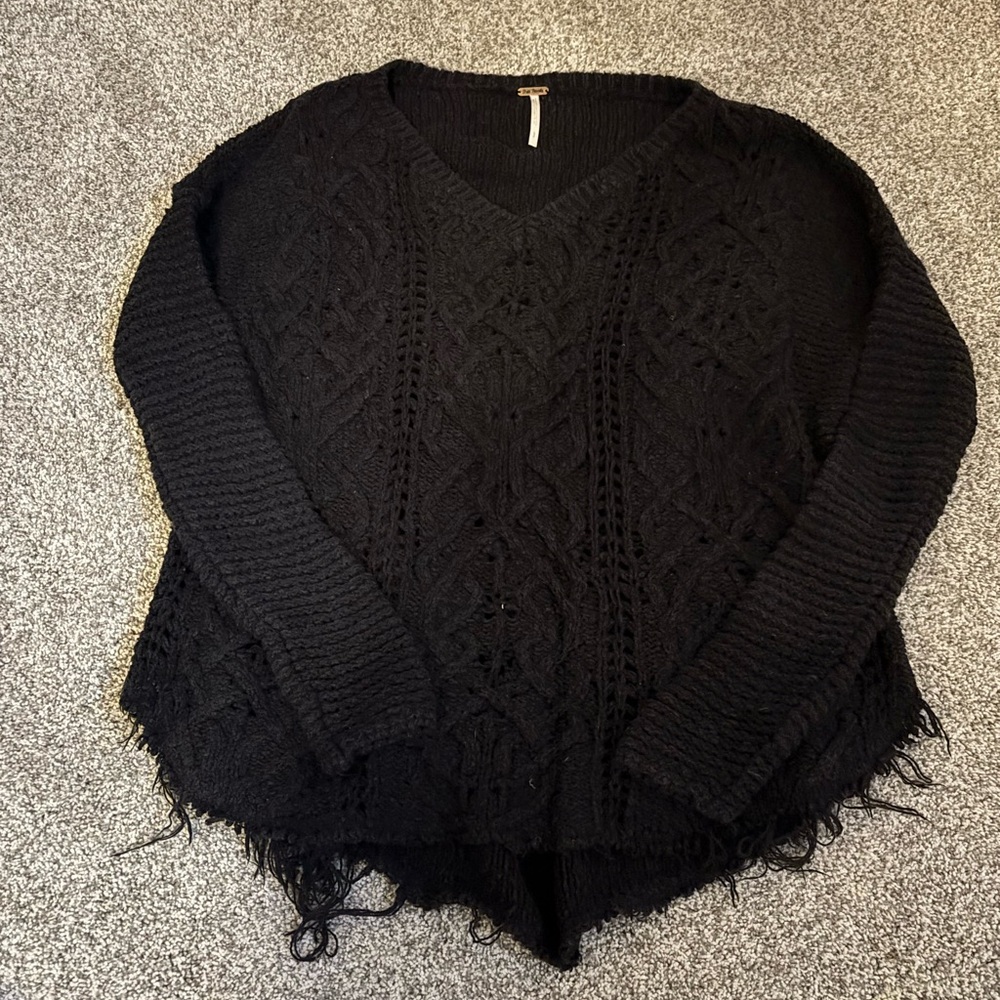 Free People Black V-Neck Sweater